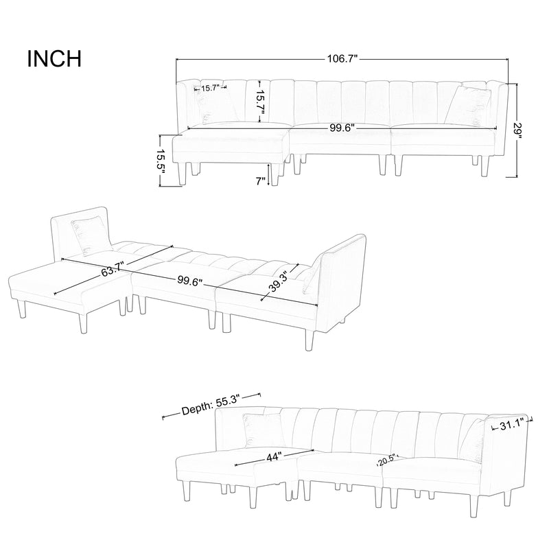 REVERSIBLE SECTIONAL SOFA SLEEPER WITH 2 PILLOWS DARK GREEN VELVET（W223S00093）