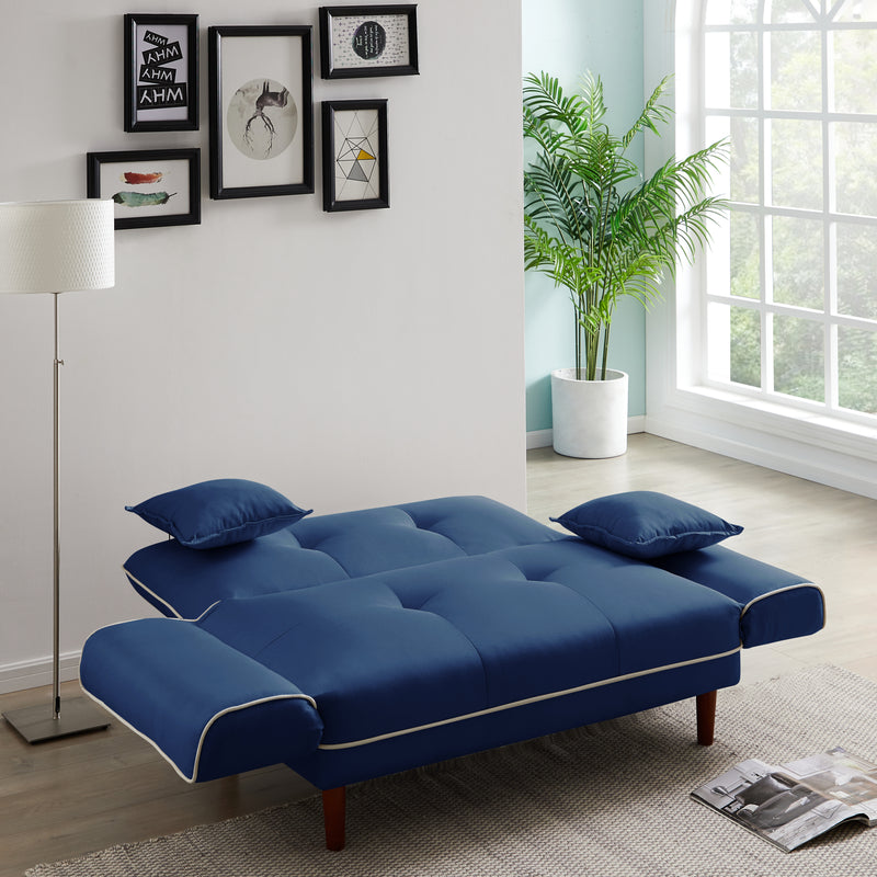 RELAX LOUNGE SOFA BED SLEEPER WITH 2 PILLOWS NAVY BLUE FABRIC