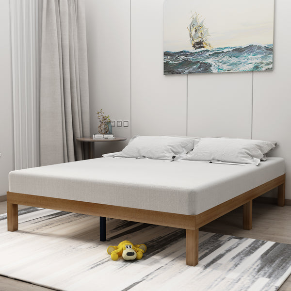 Queen Size Wood Platform Bed Frame,No Box Spring Needed,Strong Wood Slat Support,  Easy Assembly