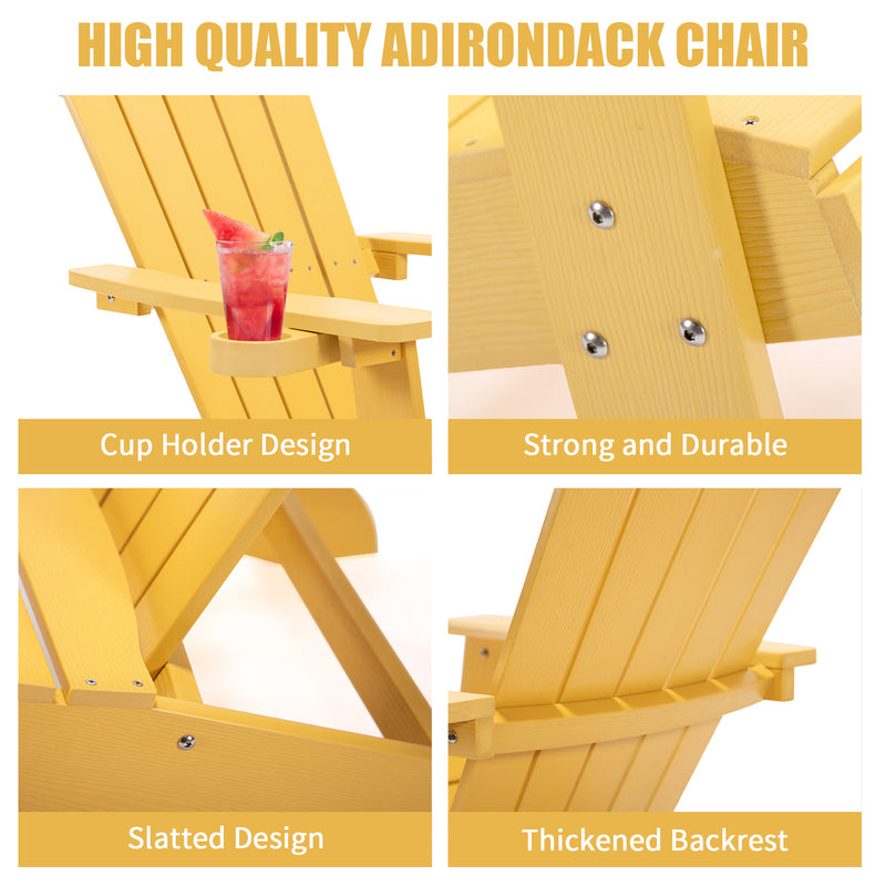 TALE Adirondack Chair Backyard Furniture Painted Seating with Cup Holder All-Weather and Fade-Resistant Plastic Wood for Lawn Outdoor Patio Deck Garden Porch Lawn Furniture Chairs Yellow