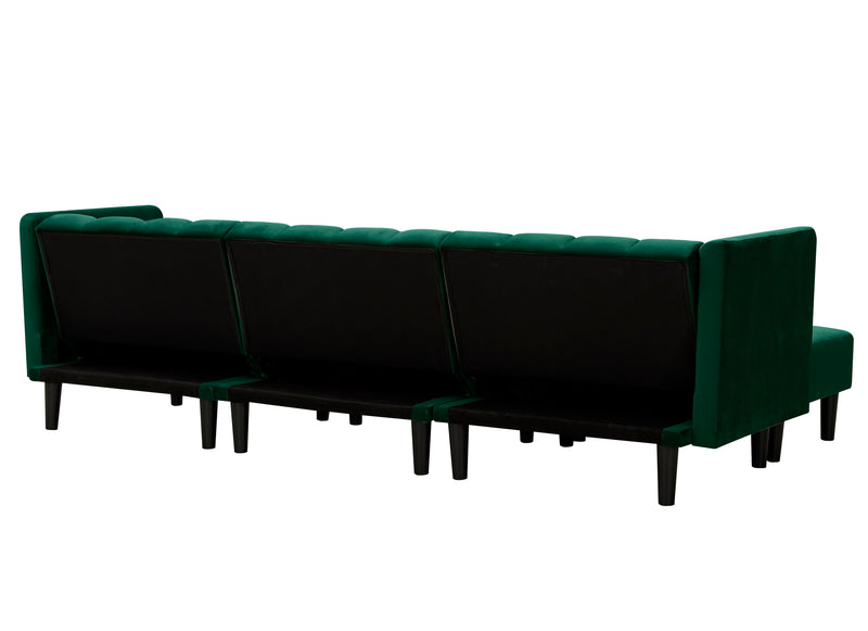 REVERSIBLE SECTIONAL SOFA SLEEPER WITH 2 PILLOWS DARK GREEN VELVET(W223S00426)