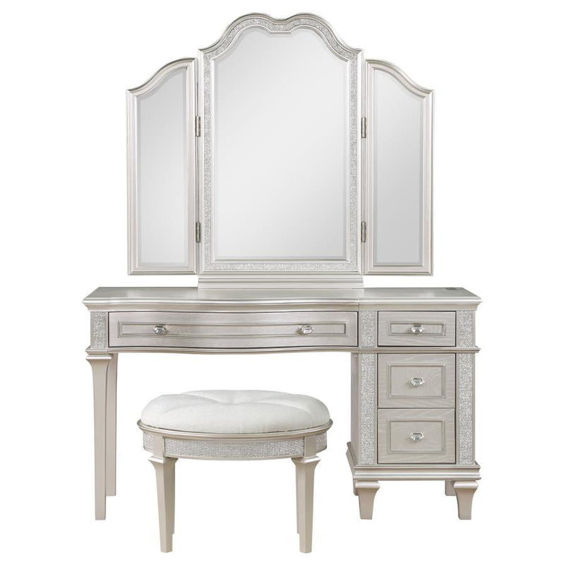 Evangeline - 4-Drawer Vanity Set With Stool - Silver Oak