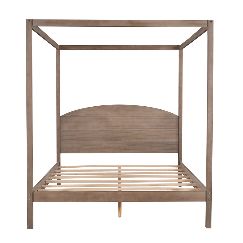 Queen Size Canopy Platform Bed with Headboard and Support Legs,Brown Wash