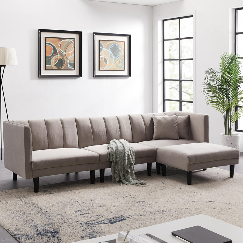 REVERSIBLE SECTIONAL SOFA SLEEPER WITH 2 PILLOWS LIGHT GREY VELVET(W223S00364)